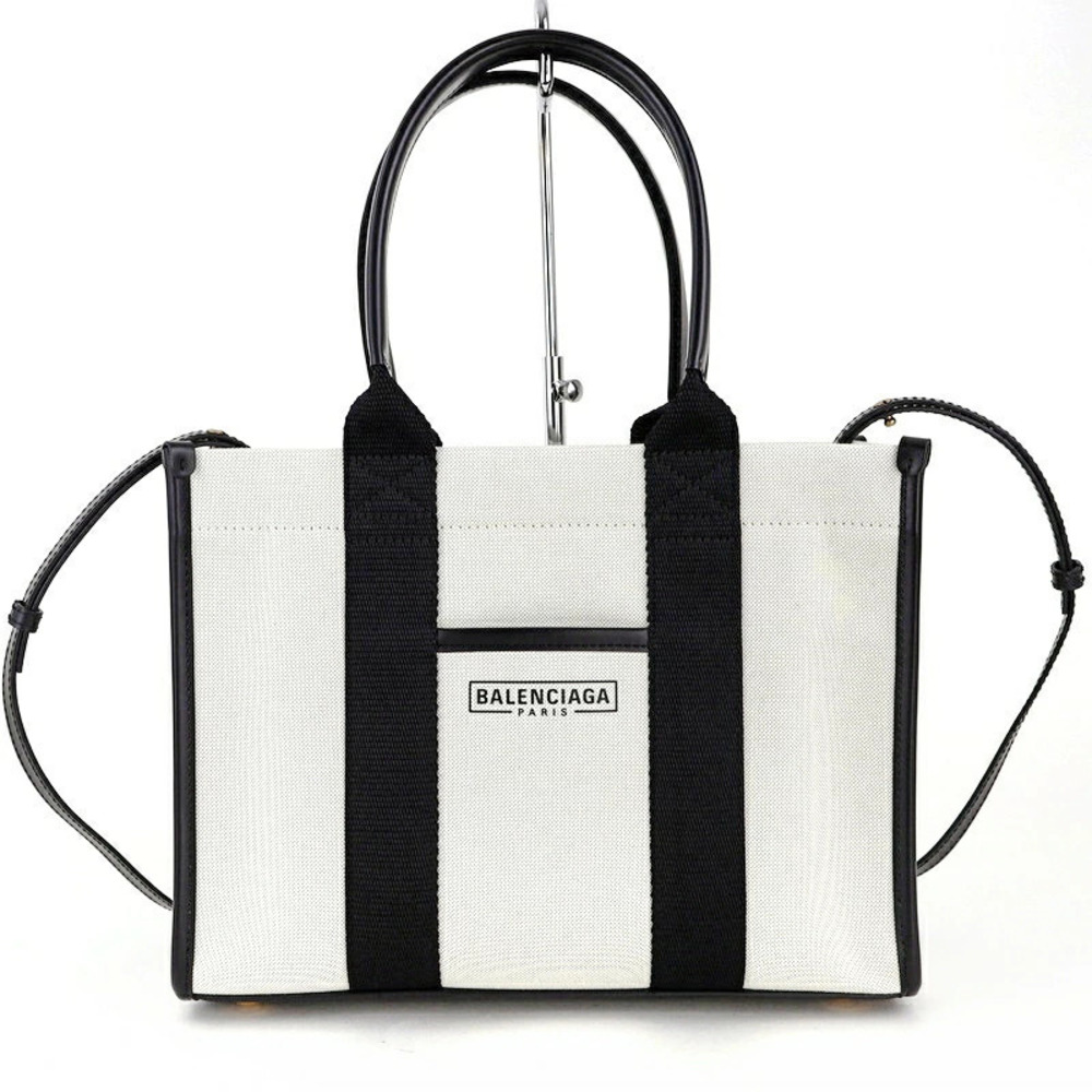 Balenciaga Bag Tote Leather Canvas White Black Shoulder Handbag One
